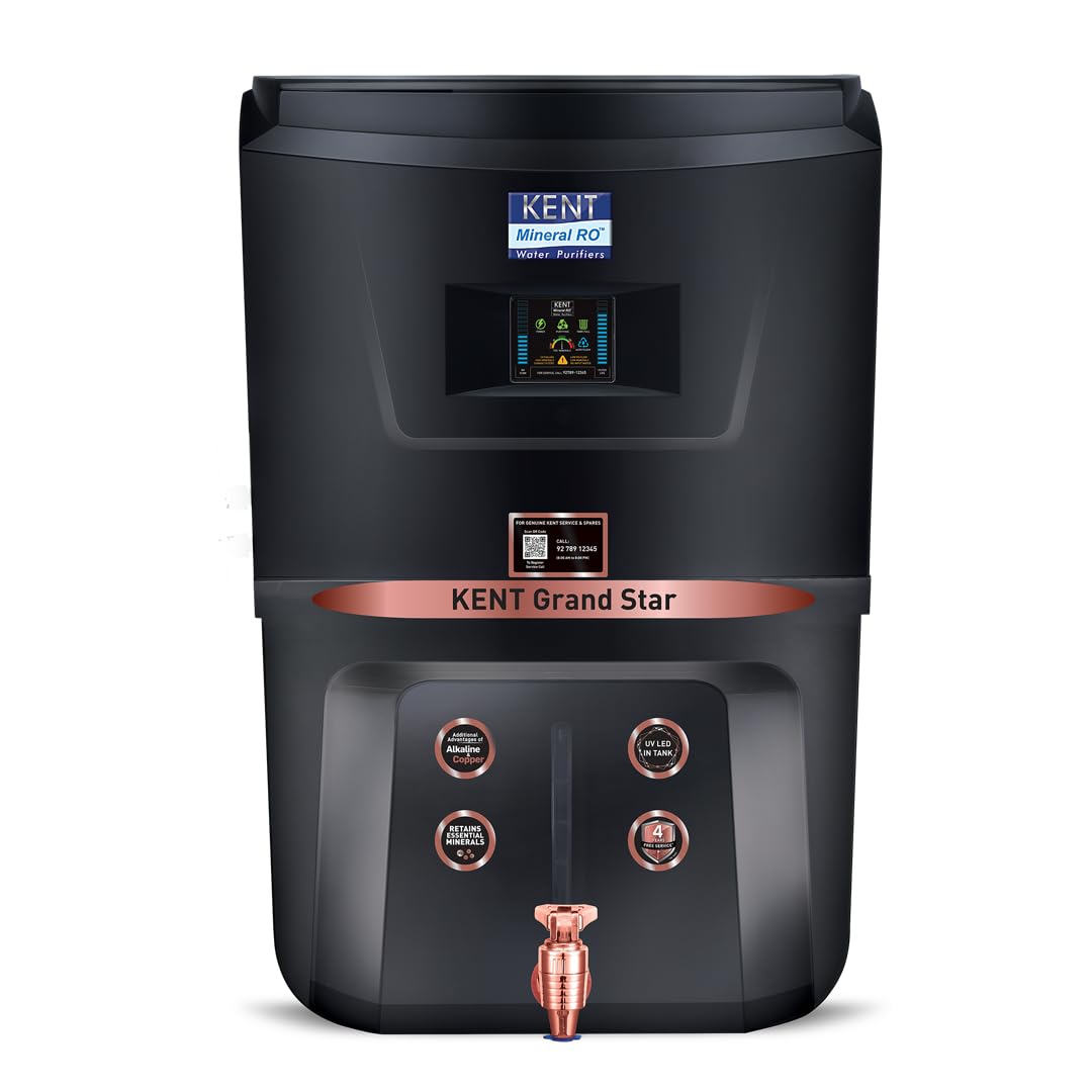 KENT Grand Star RO+UV+UF+TDS+Copper+Alkaline Water Purifier | 9L | 20 LPH | UV-in-Tank | Black
