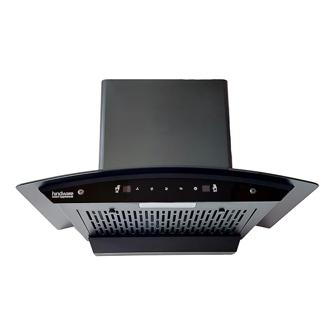 Hindware EVITA 60 | Suction:1200 m³/hr* | Filterless | 3 Speed Gesture Control | Thermal Auto Clean Wall Mounted 60cm Chimney (Black)