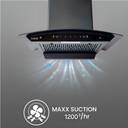 Hindware EVITA 60 | Suction:1200 m³/hr* | Filterless | 3 Speed Gesture Control | Auto Clean Wall Mounted BLACK 1200 CMH Chimney