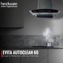 Hindware EVITA 60 | Suction:1200 m³/hr* | Filterless | 3 Speed Gesture Control | Auto Clean Wall Mounted BLACK 1200 CMH Chimney