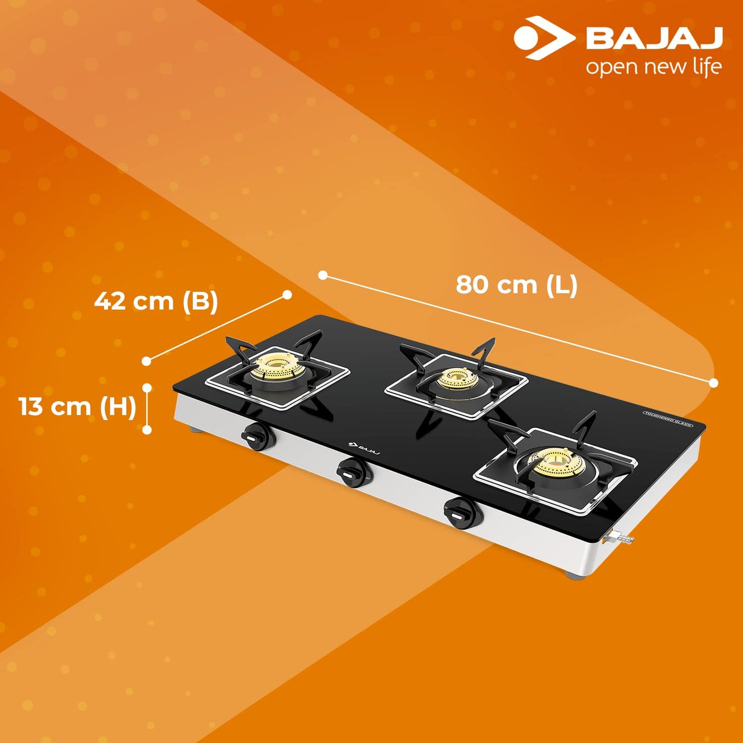 Bajaj Gas Stove Stainless Steel Glass Top 3 Burner 3BJGS7