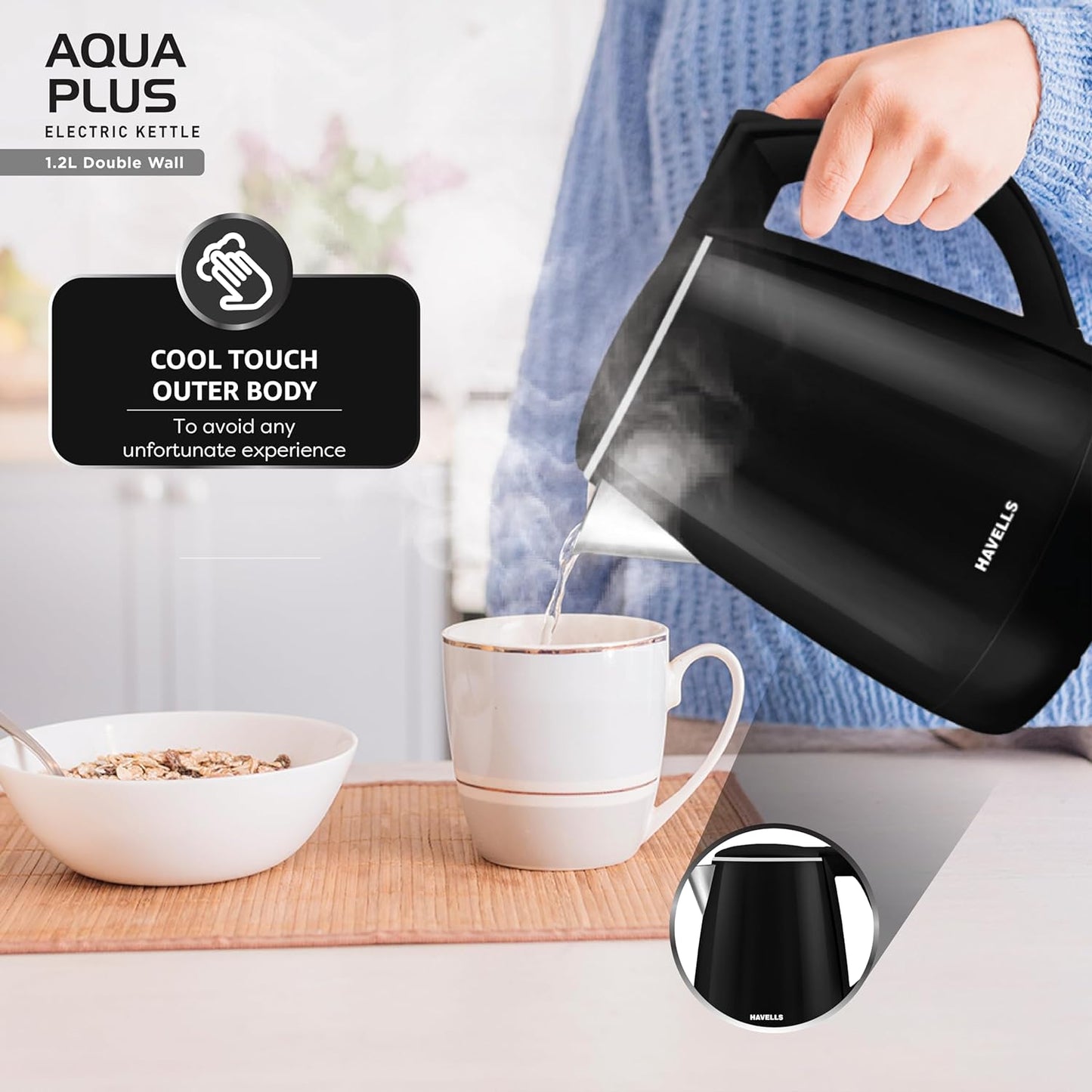 Havells Electric Kettle Aqua Plus 1.2L 1250 Watts