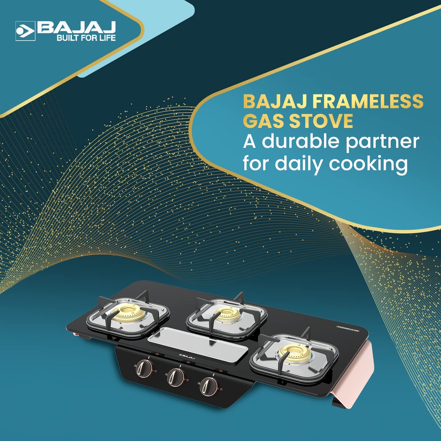 Bajaj Frameless Gas Stove Glass Top with 3 Brass Burners