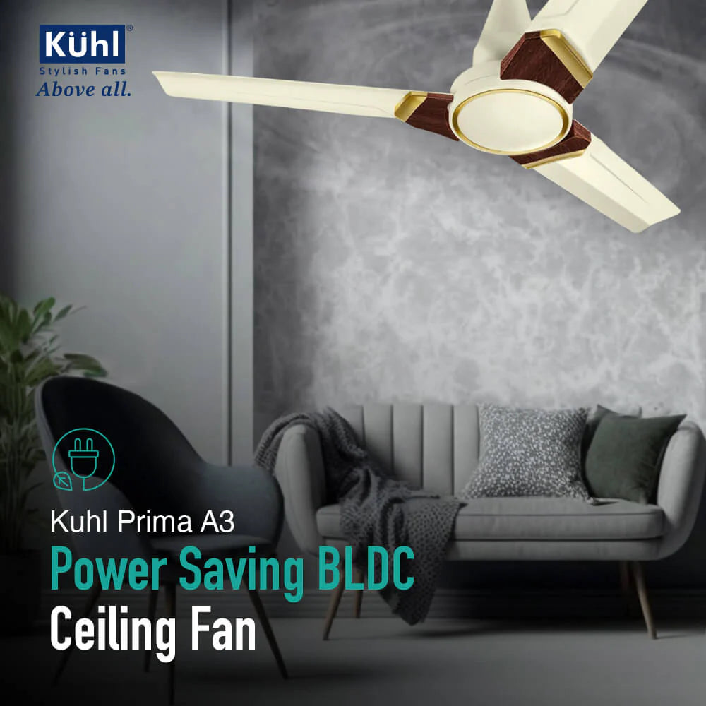 Kühl Prima A3 BLDC 65% Power Saving BLDC Ceiling Fan With Remote | BEE 5 Star Rated & ISI Marked | High Air Flow | 5 Year Warranty on Motor / 1200mm